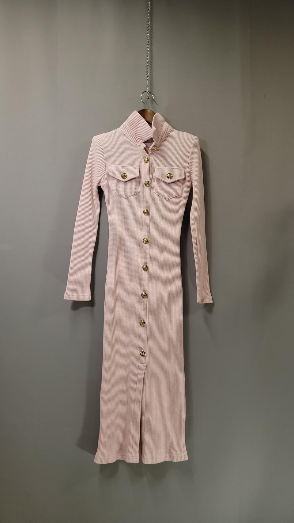 골드단추포인트 어깨패드 롱 원피스