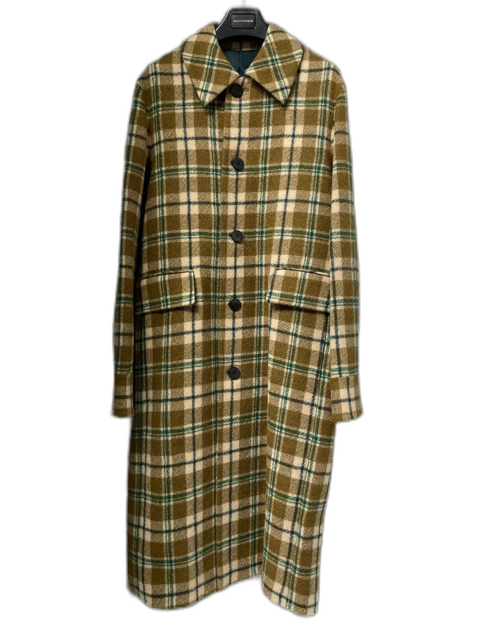 우영미 카멜 체크 맥코트 46사이즈