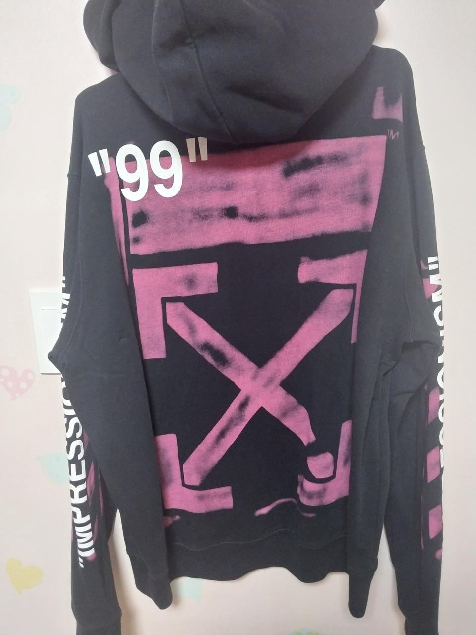 오프화이트 블랙 스텐실 애로우 남성 후드티 OMBB034R19003015