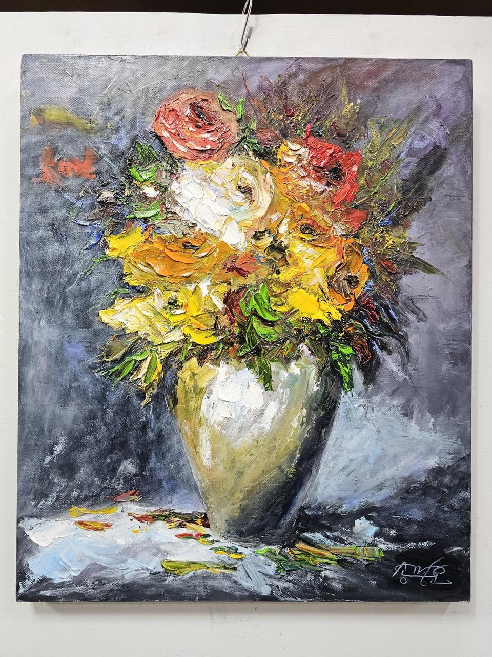 (원화) 8호 캔버스 유화그림 화병속의 꽃 정물화 서양화