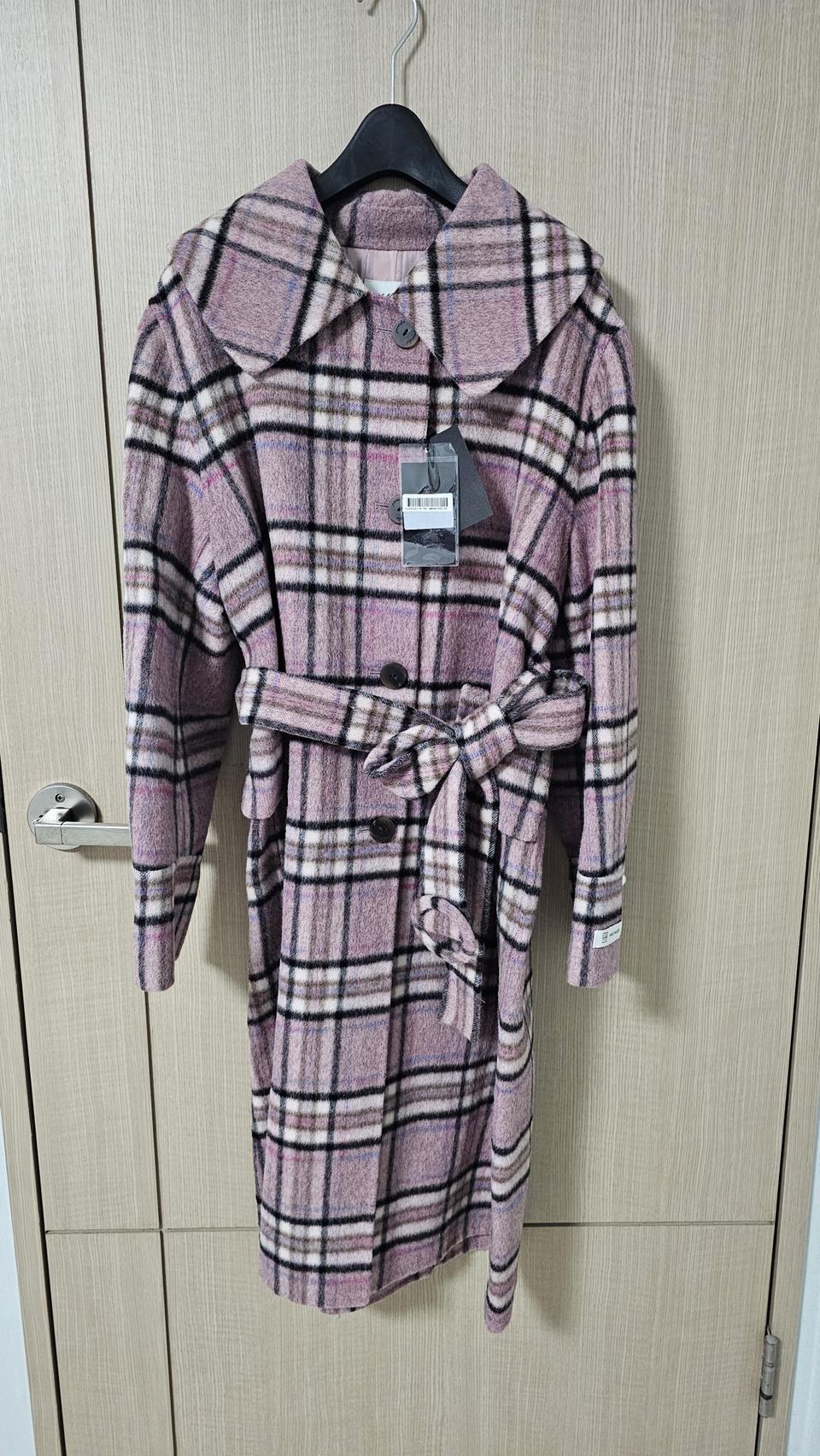 새것) 핑크  모직 롱코트 66