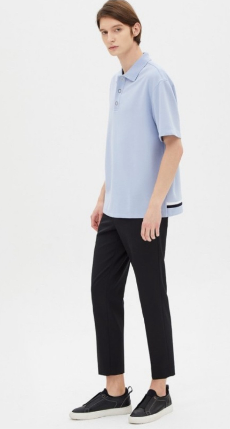 [새상품] 시스템옴므 남성 메탈 스냅버튼 셔츠 루즈핏 (스카이블루)