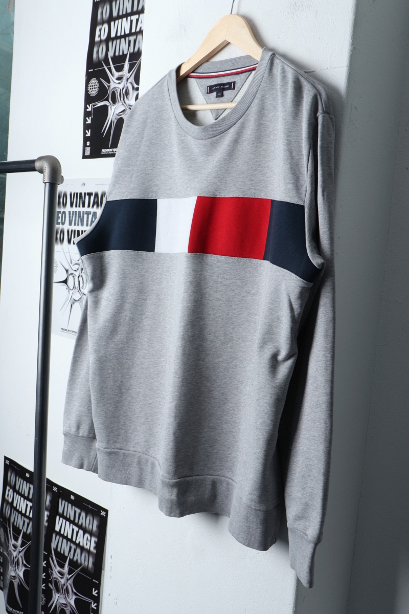 (2XL) 타미힐피거 맨투맨 티셔츠 빅사이즈 그레이 올드스쿨-11EDB