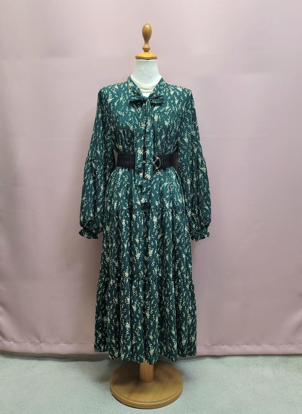 그린 잔꽃 타이 롱원피스