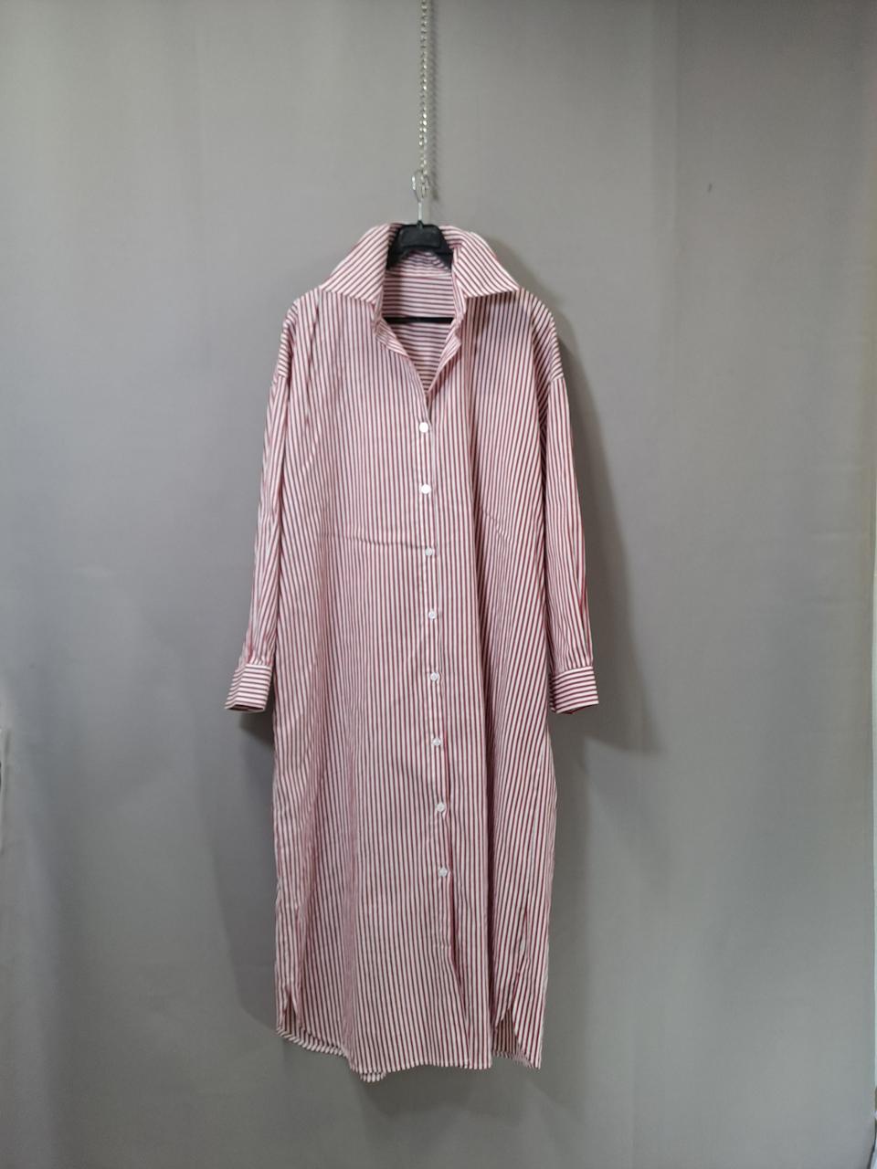 오버핏 스트라이프 롱 남방 원피스