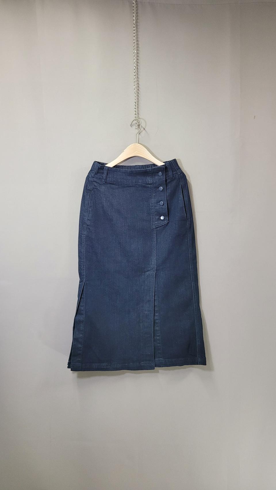 AtG 허리밴드 밑단트임 스판 청 스커트