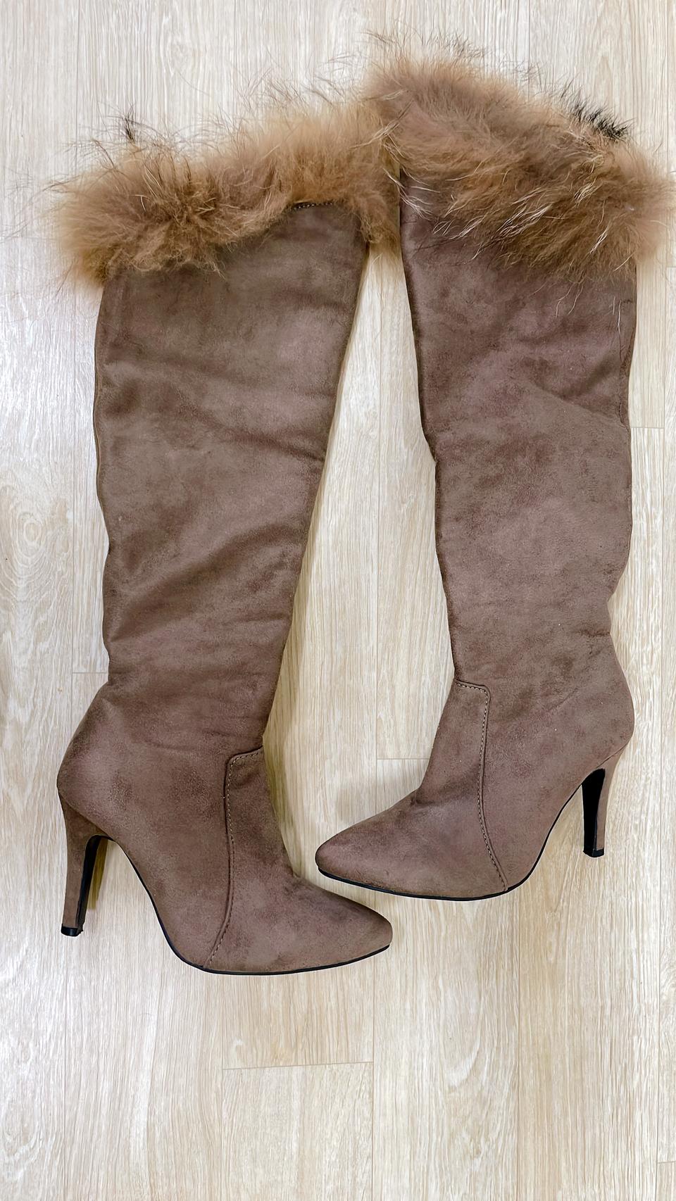 브라운 스웨이드 하이힐 롱부츠 230mm