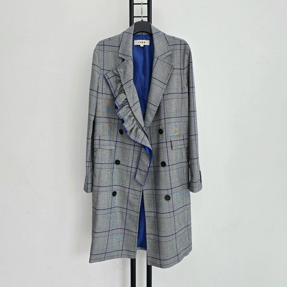 프릴 체크 간절기 자켓 코트