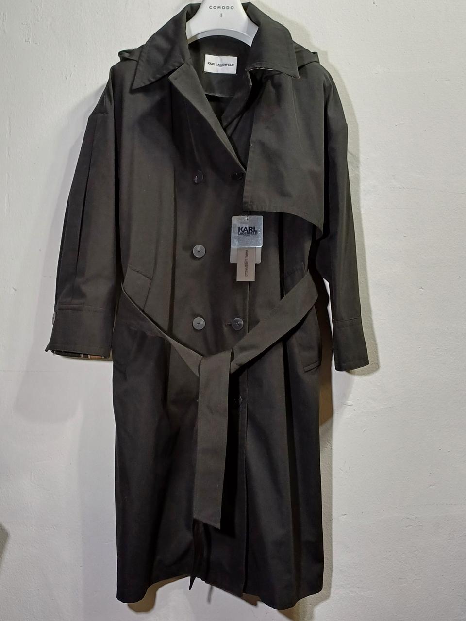 (새상품)칼라거펠트 춘추 후드 더블 롱트렌치 코트 95(77)