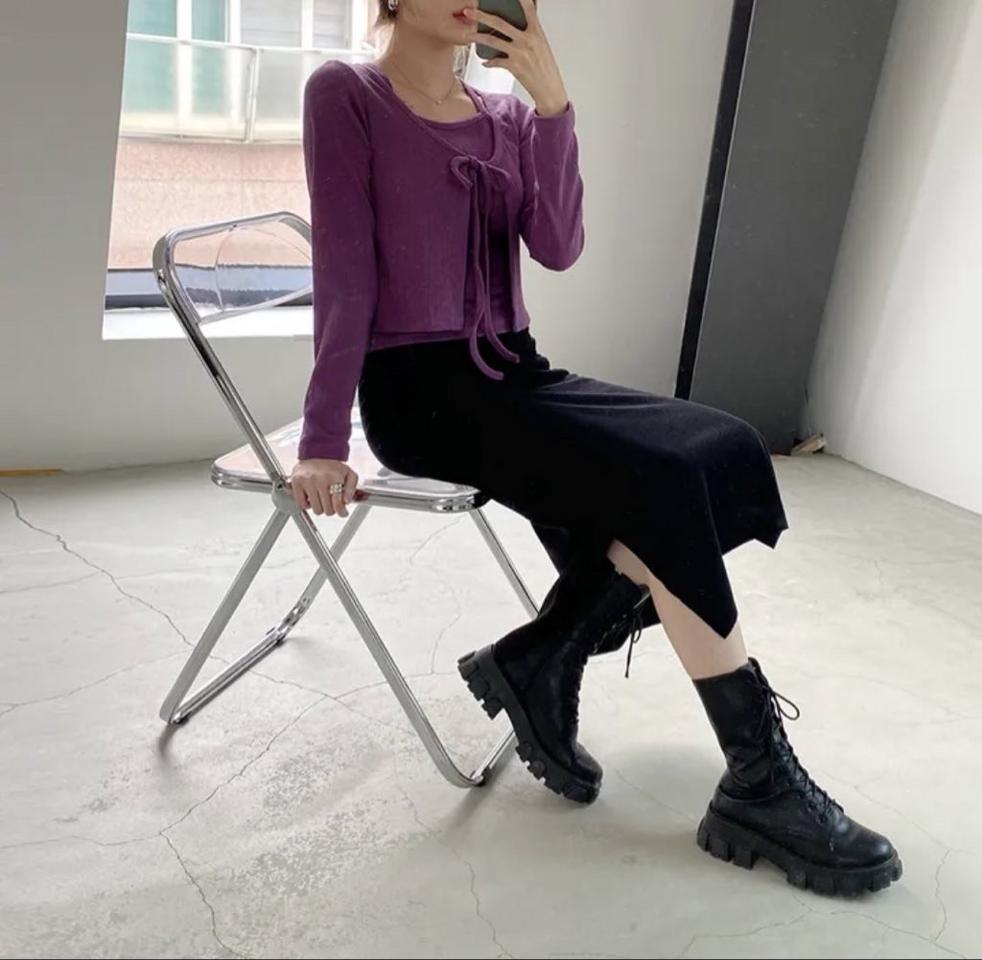 골지 트임 롱스커트