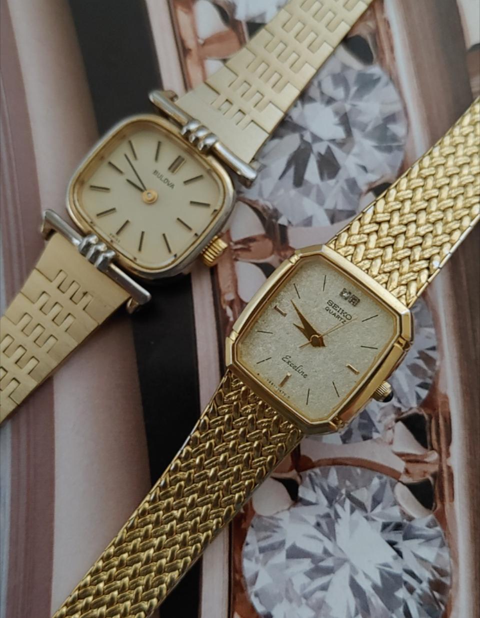 부로바,세이코 빈티지 여성용 금장시계 2개