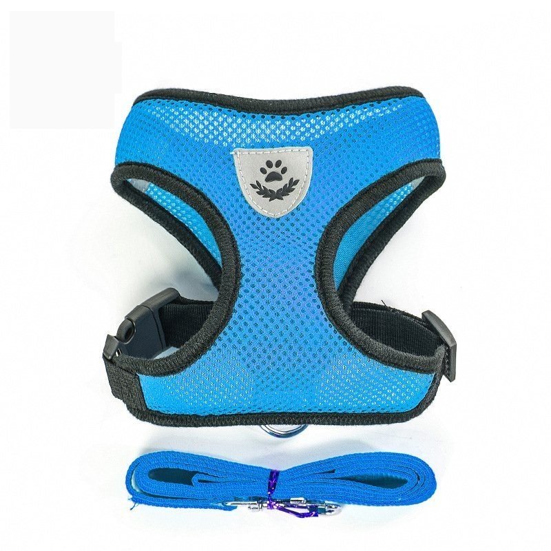 새 파랑색 XS 사이즈 강아지 가슴줄 목줄 하네스 리드줄 세트 몸줄