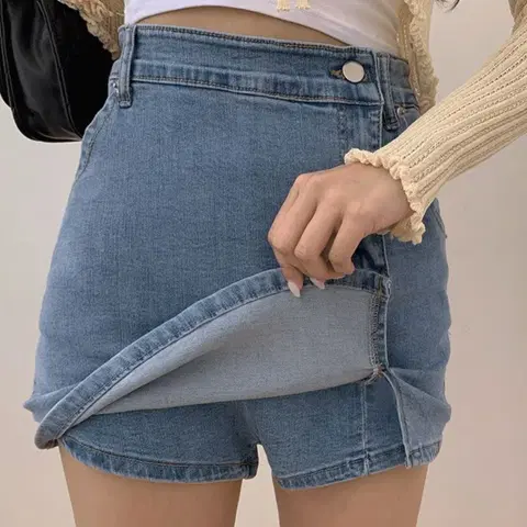 트임 언발 데님 치마바지