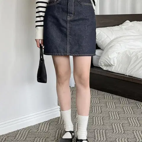 (이염없음) 핫핑 H라인 생지데님 미니스커트 M사이즈