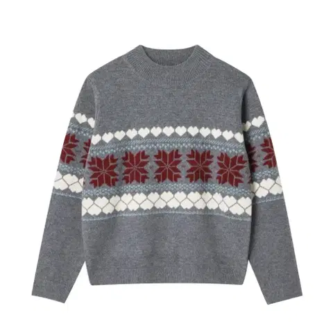 (새상품) 울함유 그레이 노르딕 눈꽃 니트