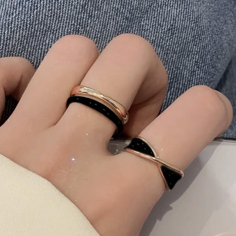 (새상품)골드/블랙 오픈링 반지 1+1 세트 남녀공용