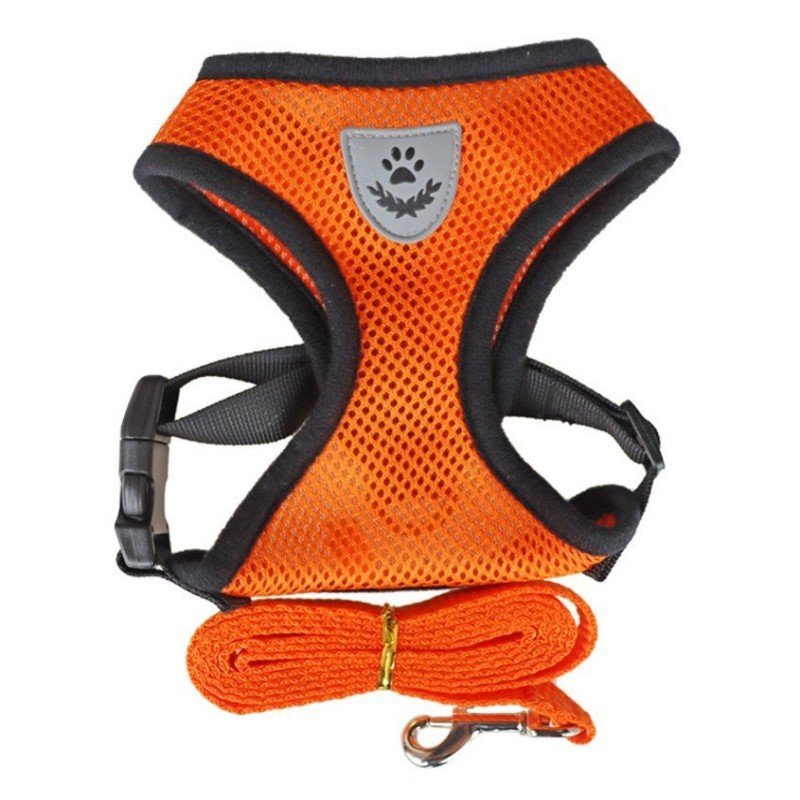 새 오렌지색 L 사이즈 강아지 가슴줄 목줄 하네스 리드줄 세트
