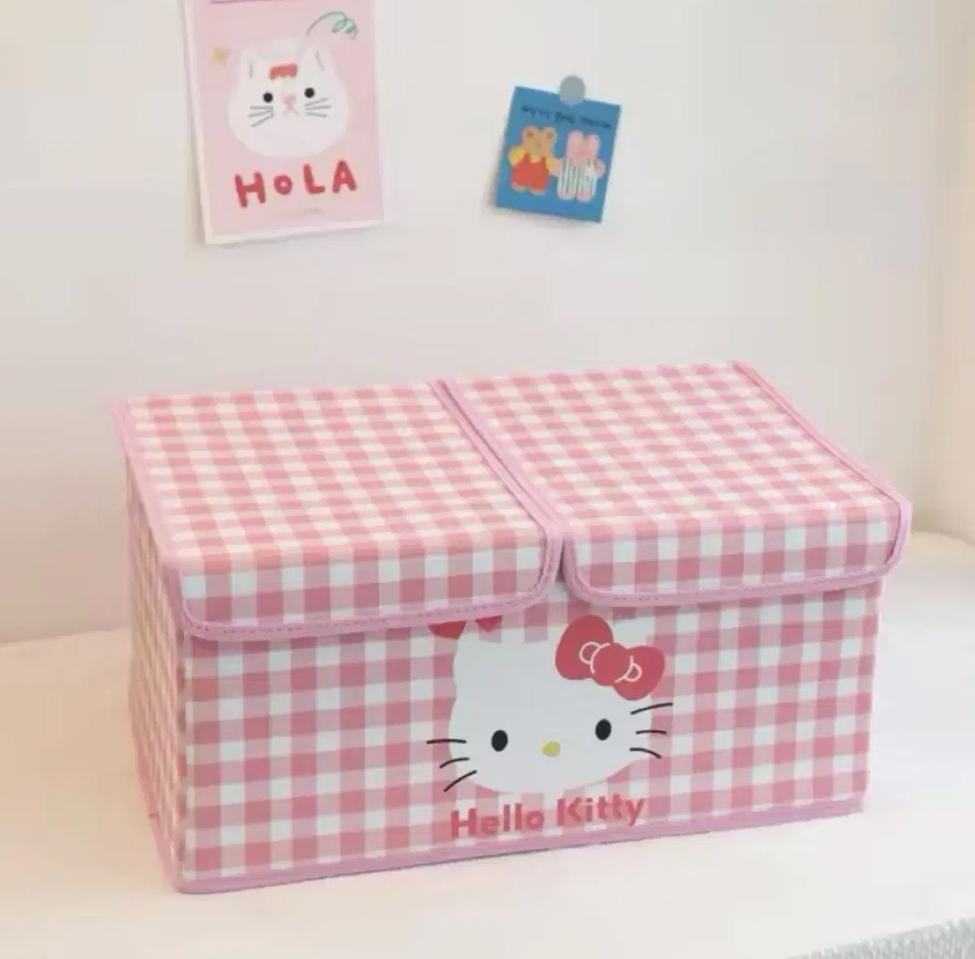 새) 산리오 헬로키티 접이식 대용량 더블 그리드 수납함 보관함