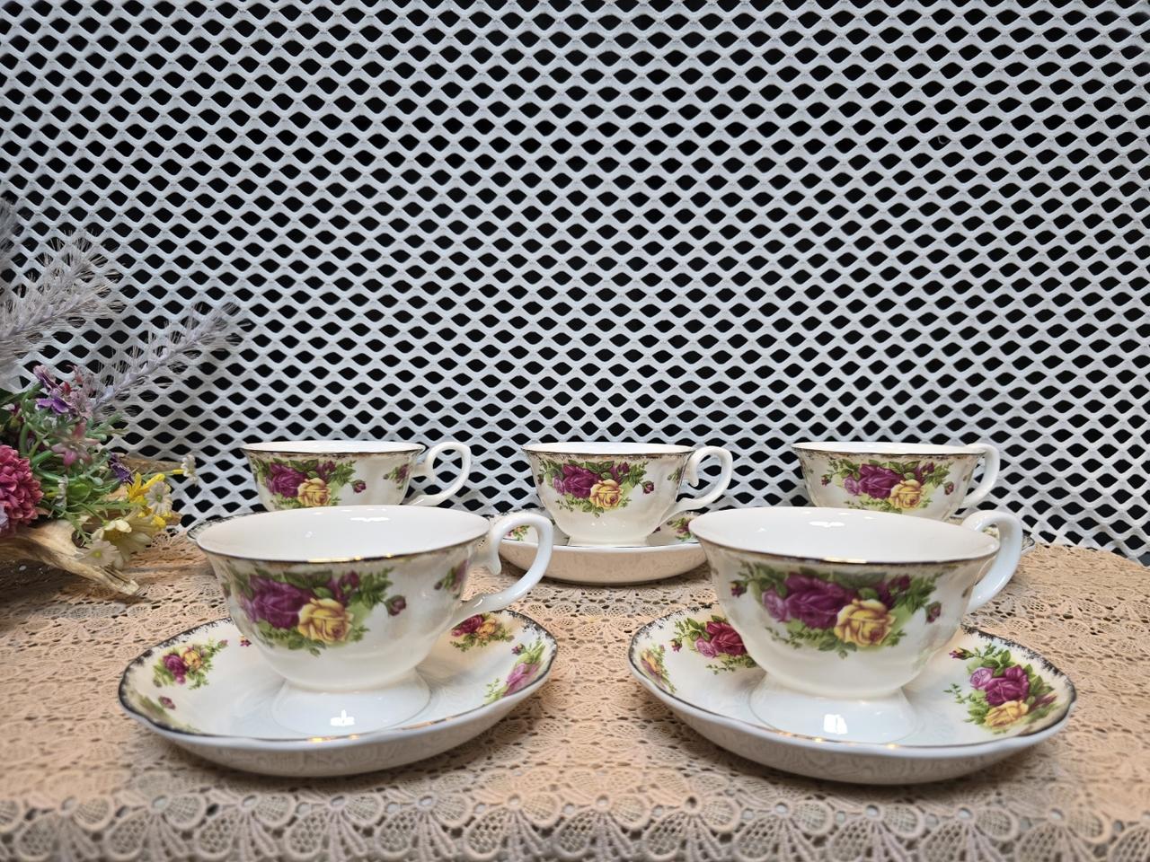 골진자 황실장미 커피잔 5점.미사용