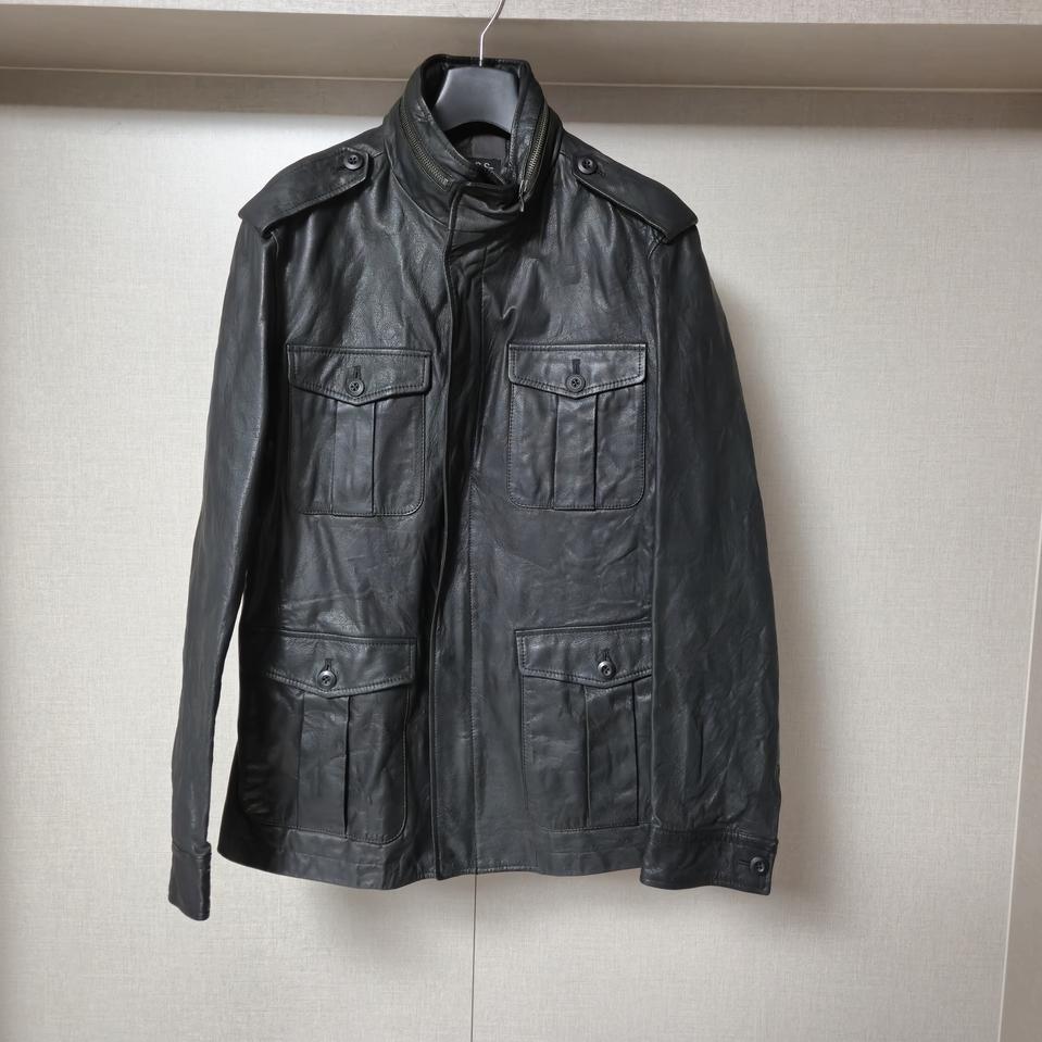 XL)GISS 남성 집업 포켓 소가죽 레더 자켓