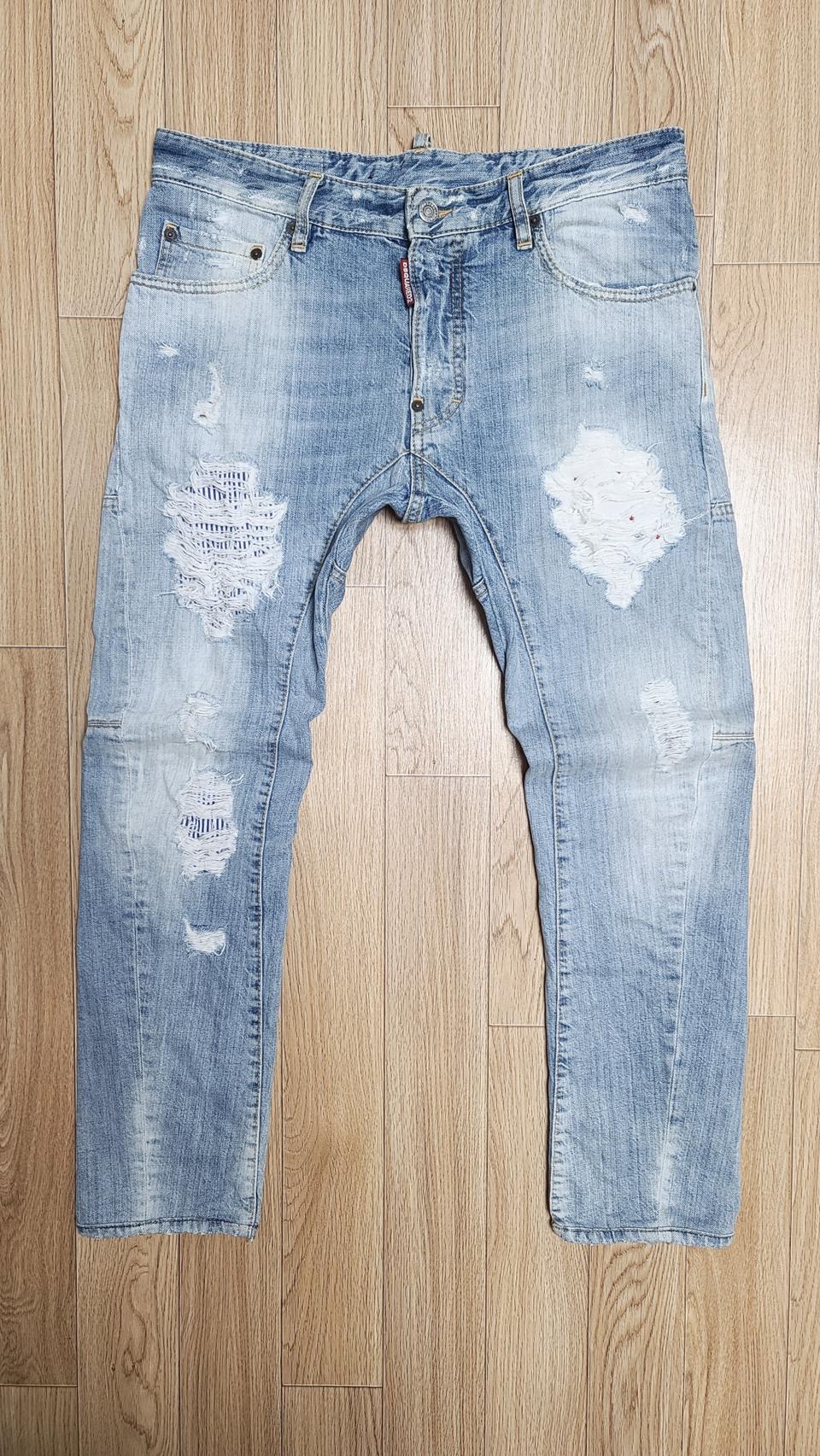 정품 디스퀘어드 멀티디스 슬림 바이커진 청바지 48