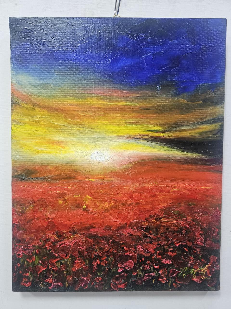 (원화) 6호 캔버스 유화그림 양귀비꽃 풍경 서양화