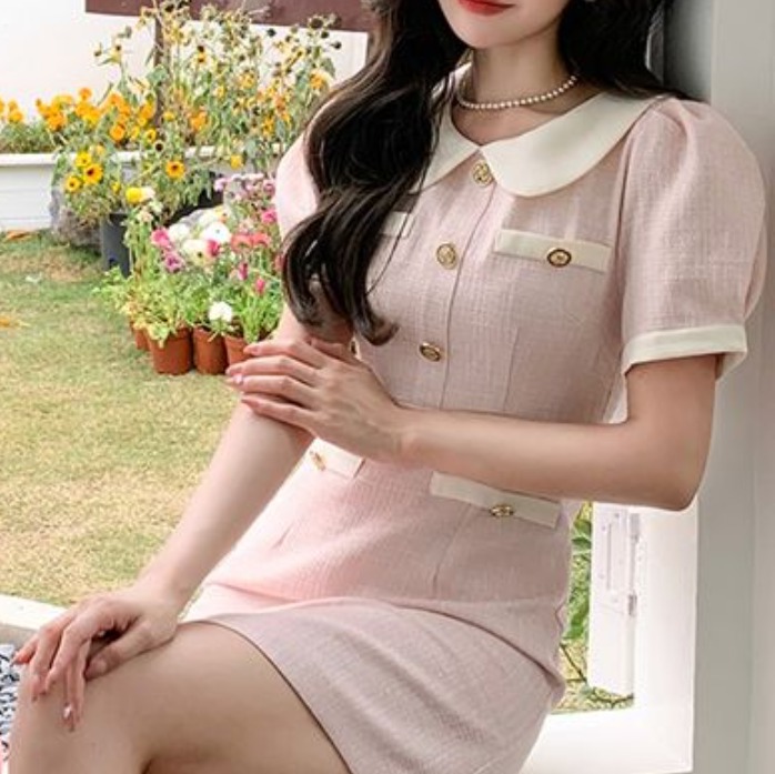 나롱쥐 타이트 스커트 캡 시스루 카라 원피스 섹시 홀복 하객룩 드레스
