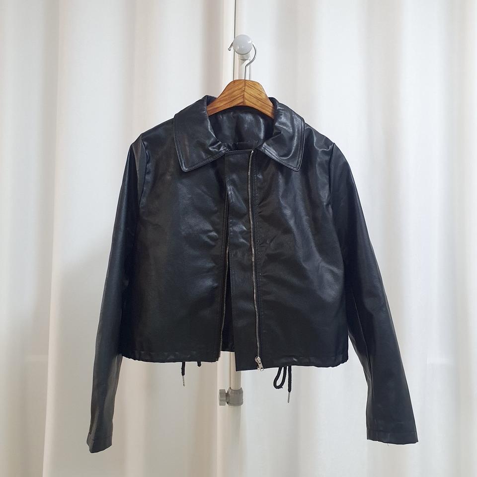 블랙 가죽 집업 크롭자켓