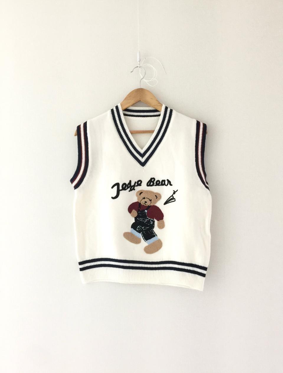 (새) 아이보리 곰돌이 베어 베스트 니트 조끼