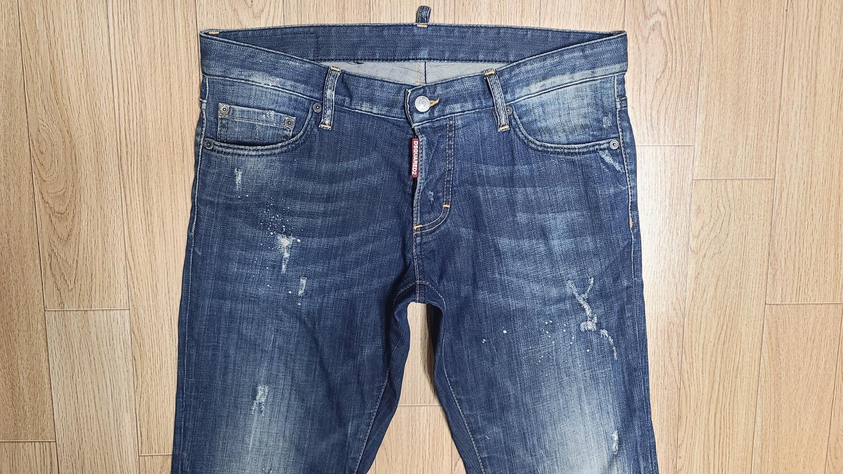 정품 디스퀘어드 가죽패치 슬림진 청바지 50