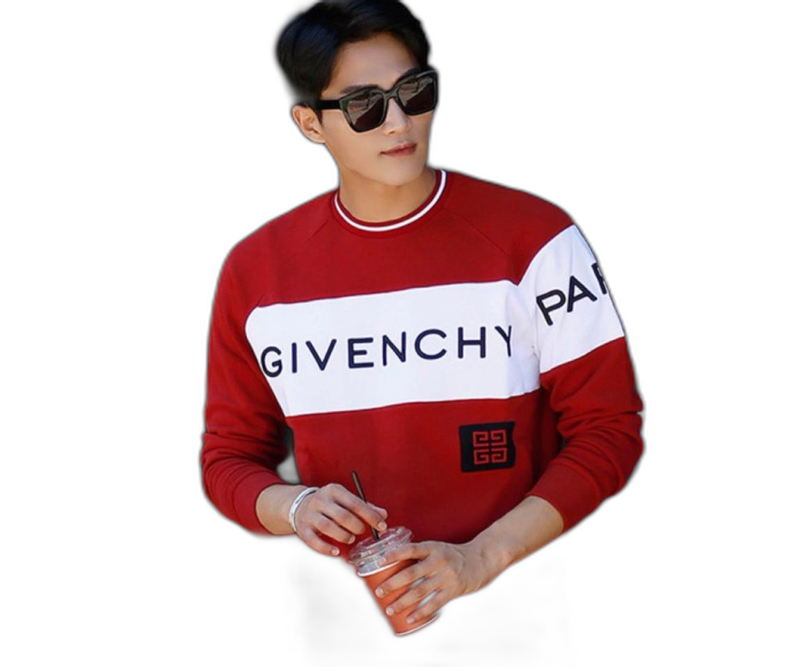 지방시 엠보 시그니처 로고 배색라이닝 맨투맨 레드