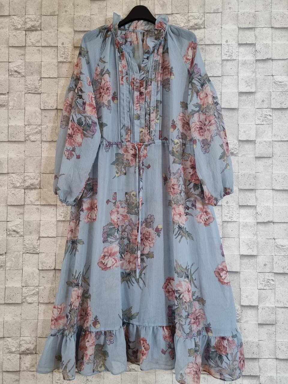 파스텔블루 쉬폰 미디원피스