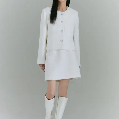 (셋업, 택O) 스파오 트위드 자켓 미니스커트 세트 아이보리 M