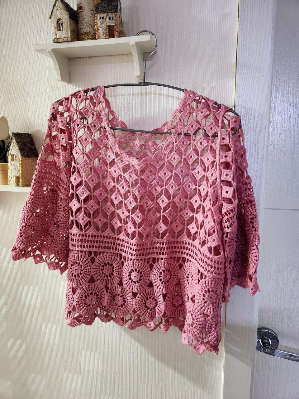 새상품!핑크 그물니트