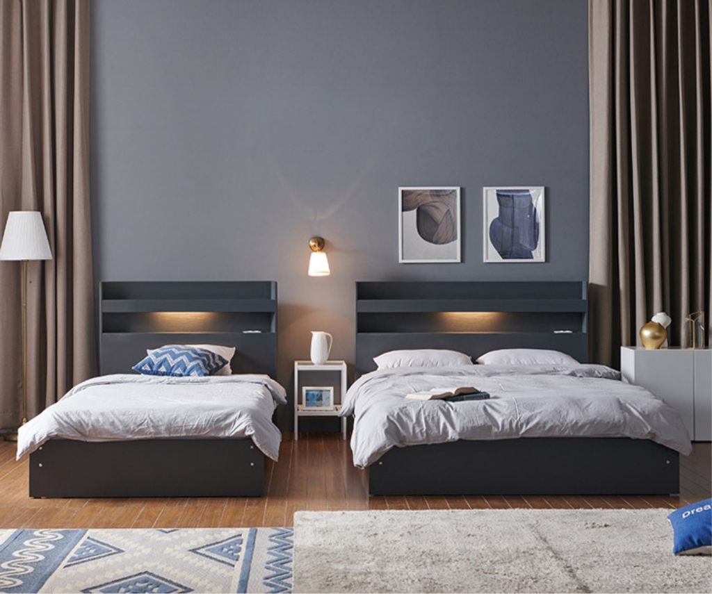 ✨매트리스증정✨LED 호텔 침대 헤드 평상형 프레임 매트리스 슈퍼싱글 퀸