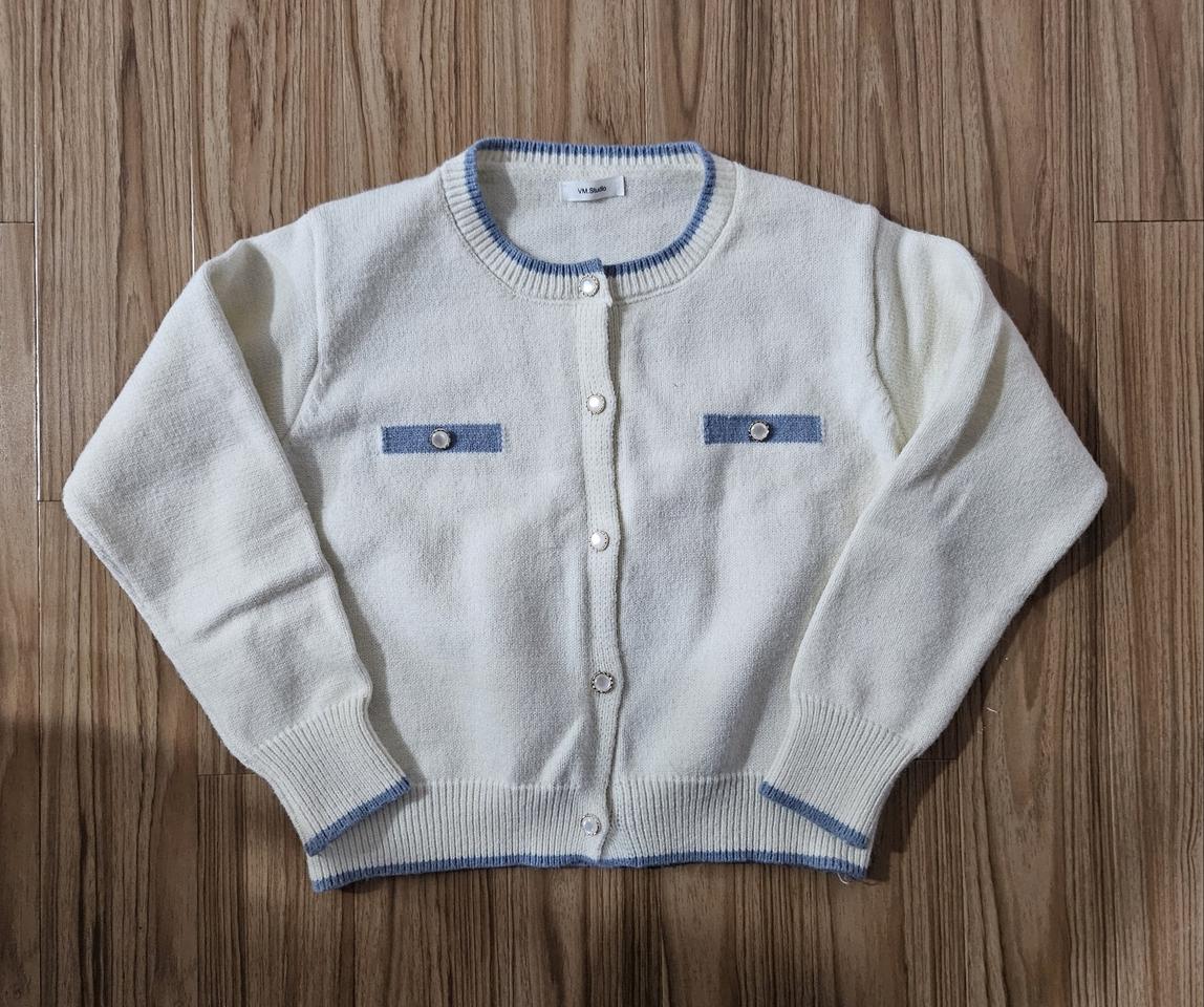 배색 단추 니트 가디건