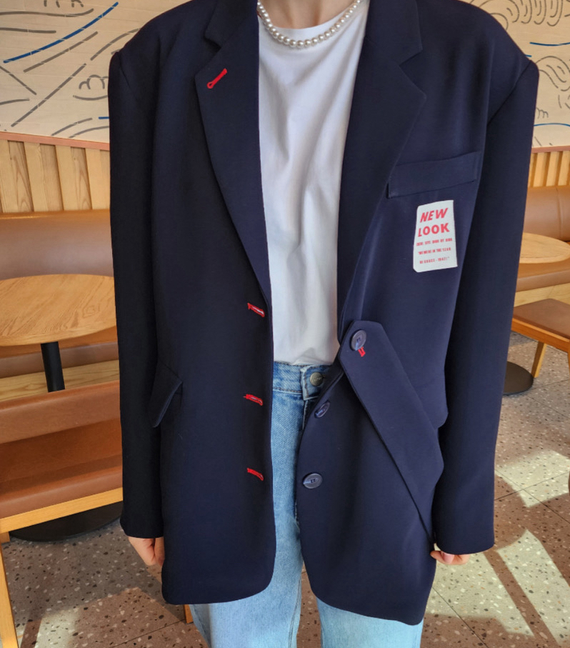 아크로레이디 오버핏 패치 네이비 프리사이즈 오버핏 자켓