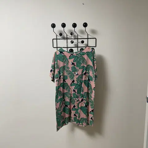 플라밍고 나뭇잎 린넨 핑크 원피스