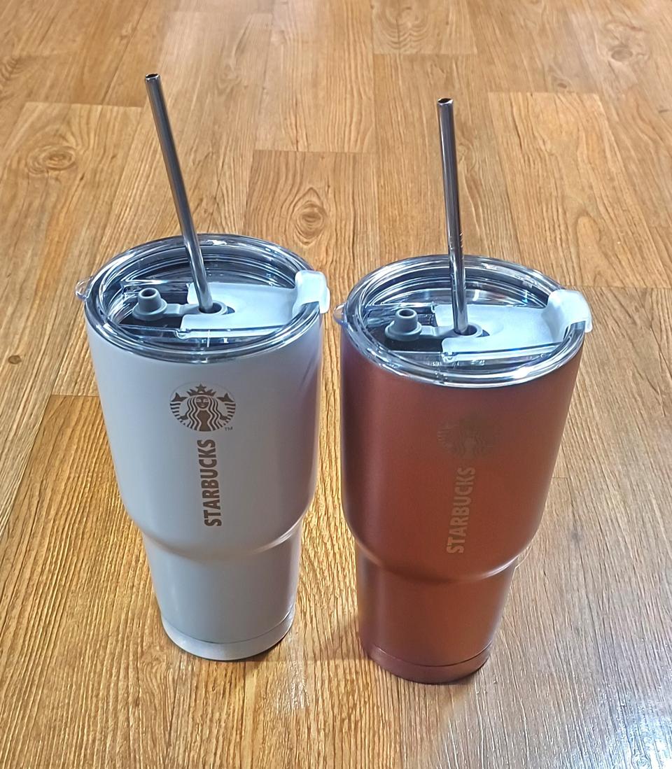 스타벅스 텀블러2개 화이트&로즈골드{새상품}910ml 스텐빨대포함