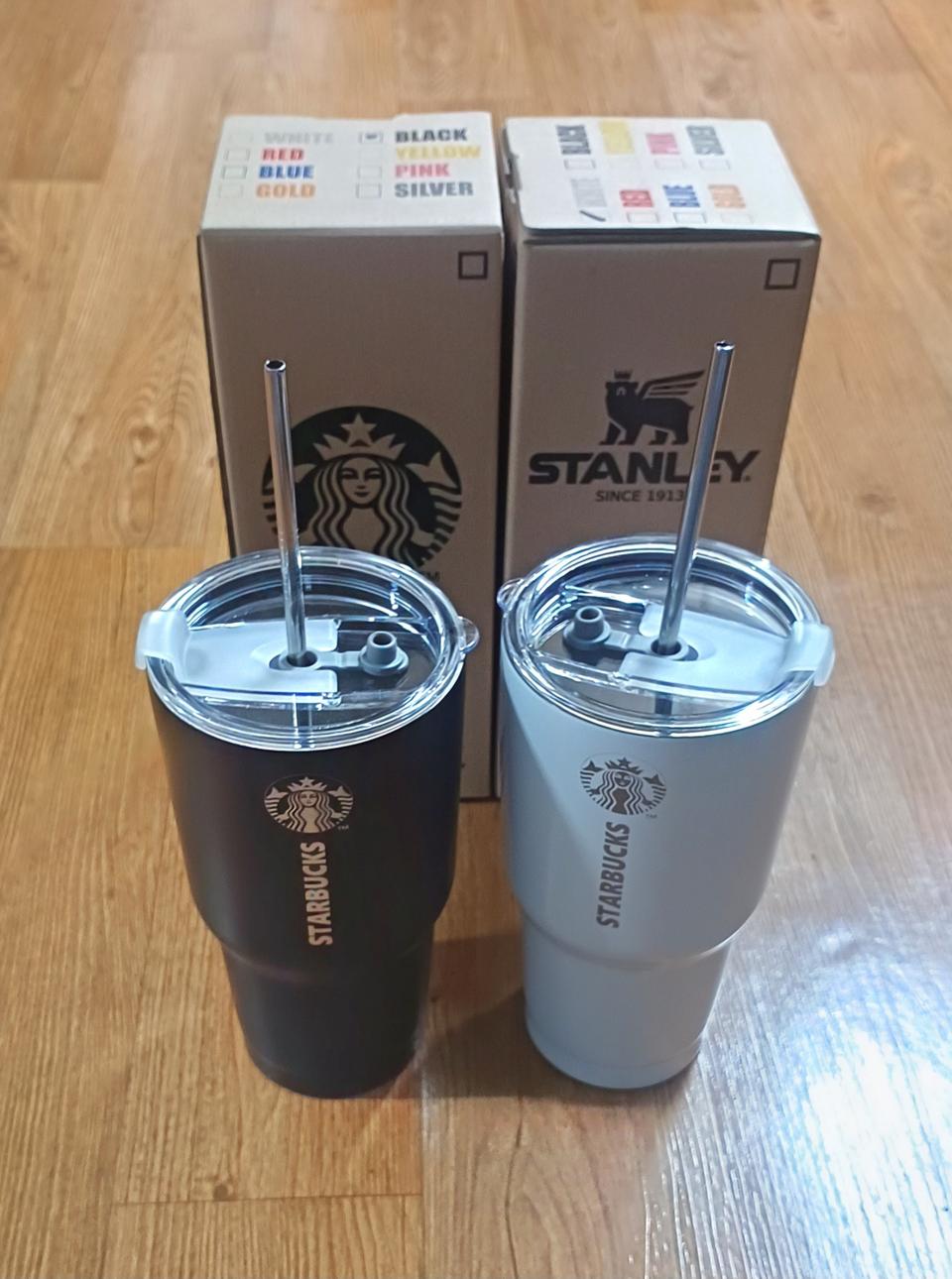 스타벅스 텀블러2개 블랙&화이트(새상품)910ml 스텐빨대포함