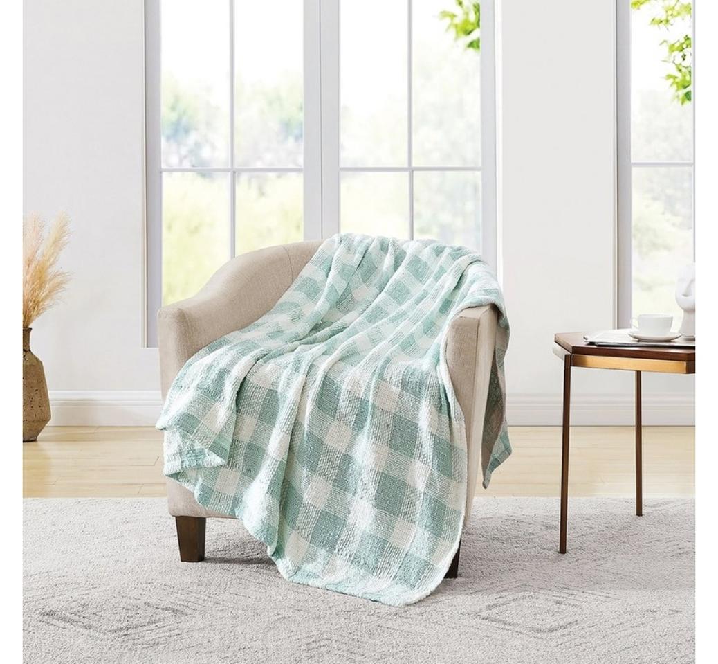 민트 체크 극세사 소프트담요 블랑킷 177*127cm