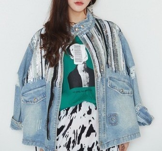 스팽글 배색 청자켓 (F)