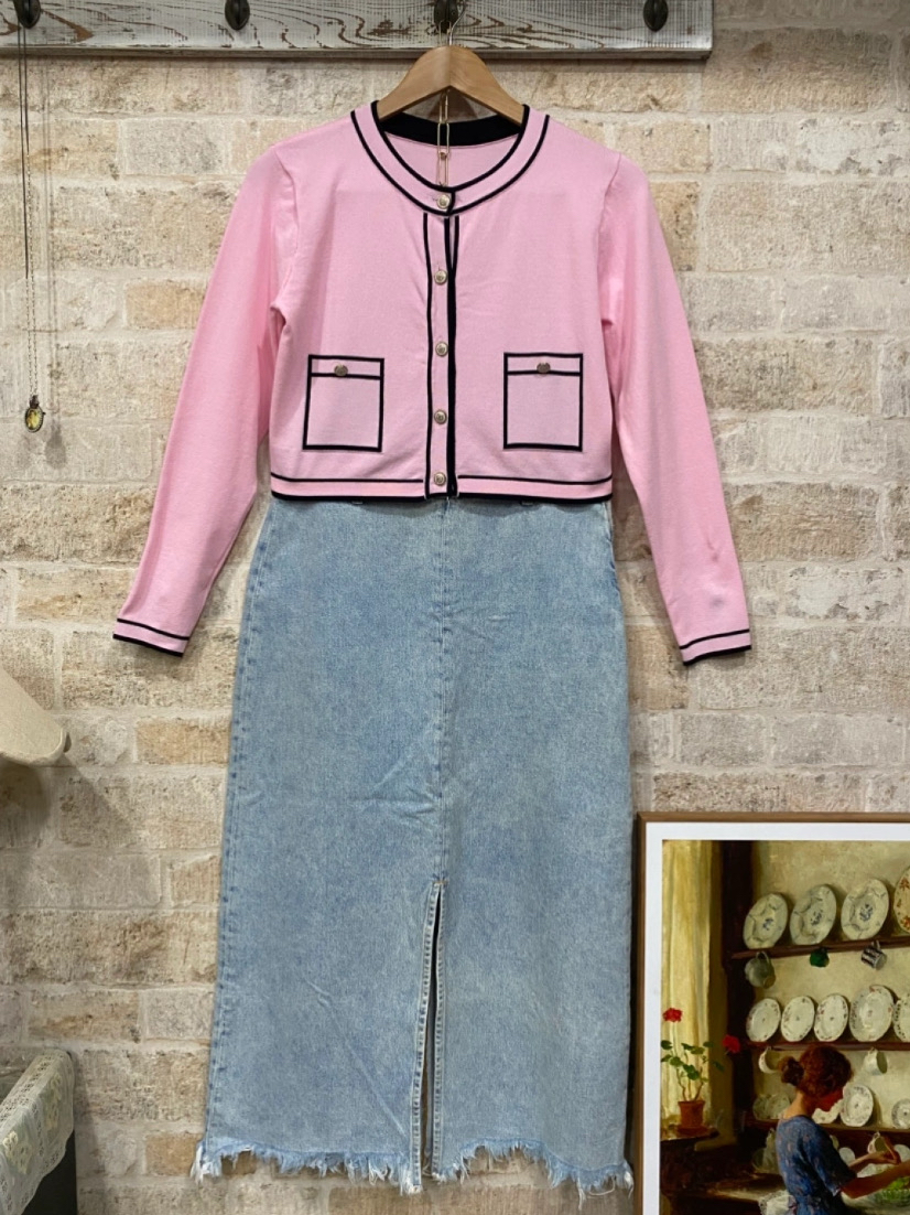 배색라인 숏가디건^^