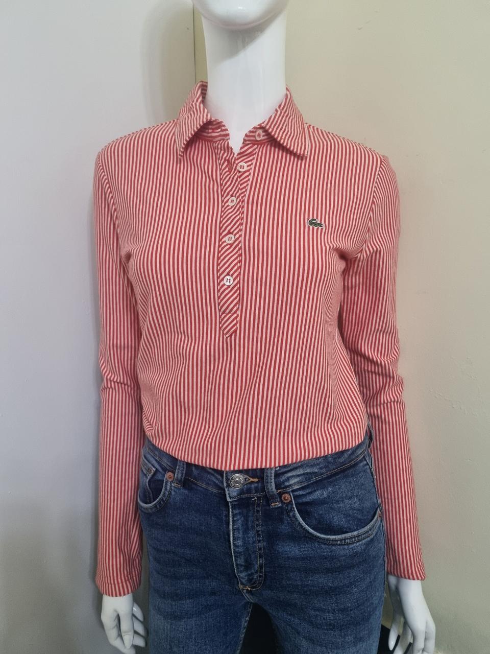 라코스테 슬림핏 스트라이프 긴팔 카라티/여성38