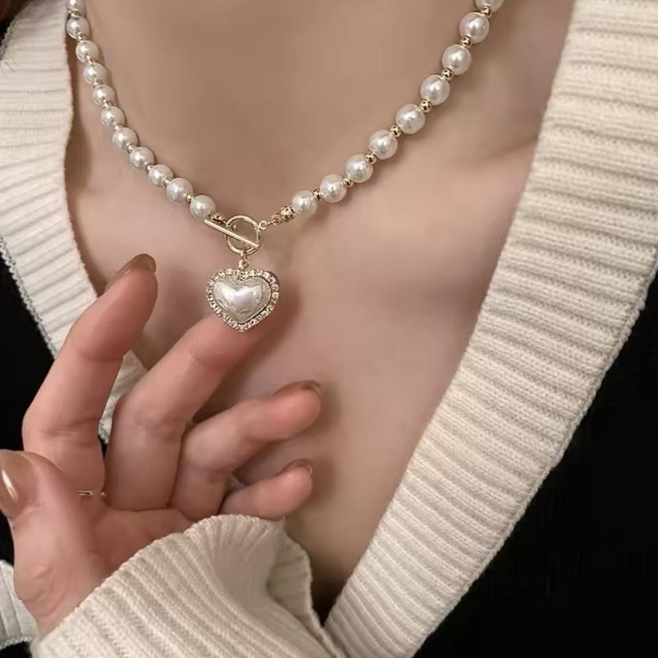 (새상품)펜던트 발레코어 하트 진주목걸이