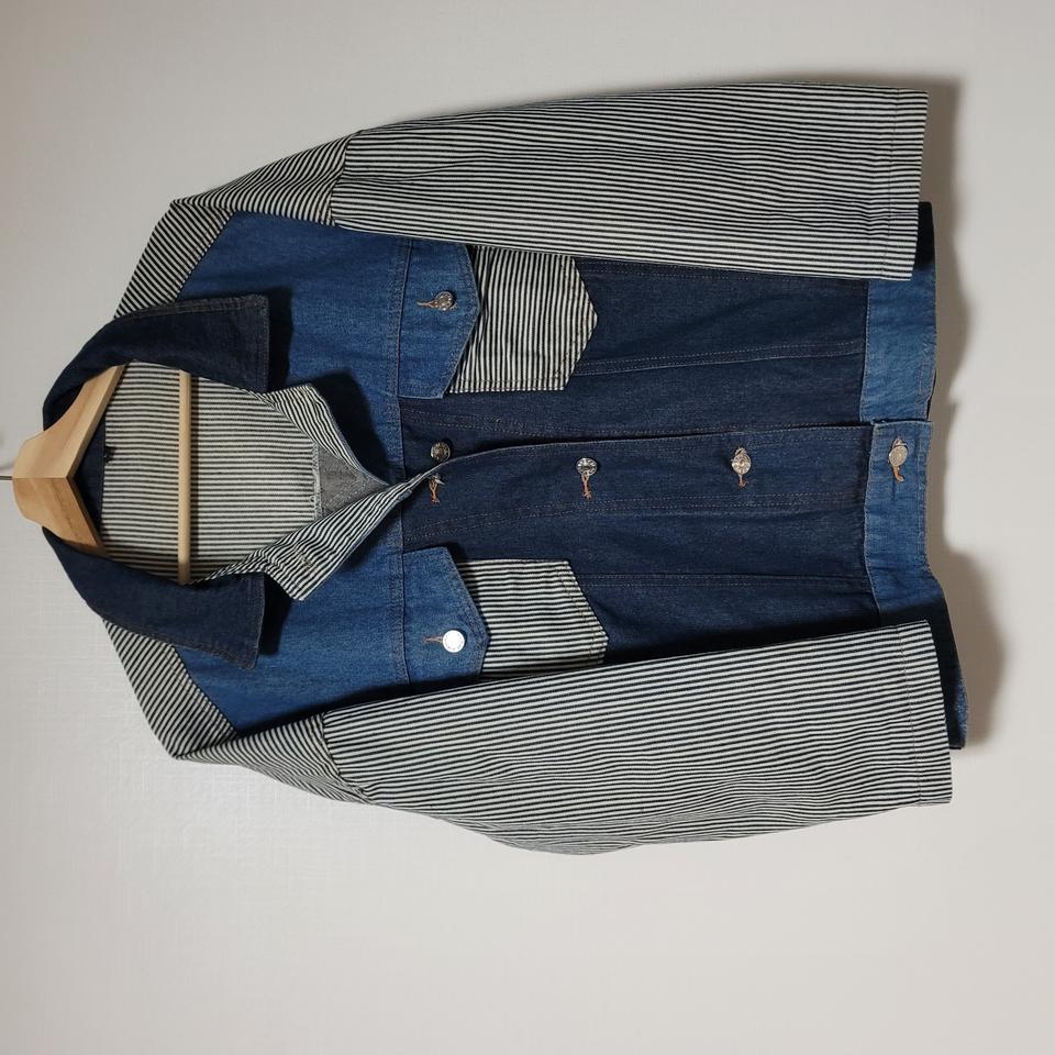 유니크 스트라이프 청자켓