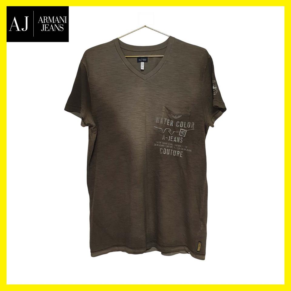 아르마니진 워싱 브이넥 반팔티 카키 ARMANI JEANS (L)