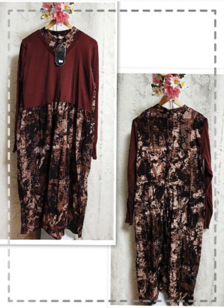 Wang Yige 니트 나염 레이어드 롱 원피스