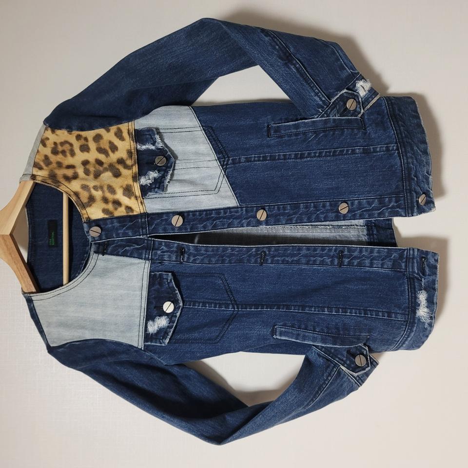 베네통 레오파드 호피 배색 청자켓