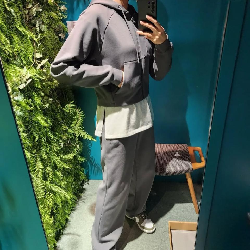 뮬라웨어 세트 셋업 와이드팬츠 후드집업 크롭후드 세미크롭 차콜 요가복